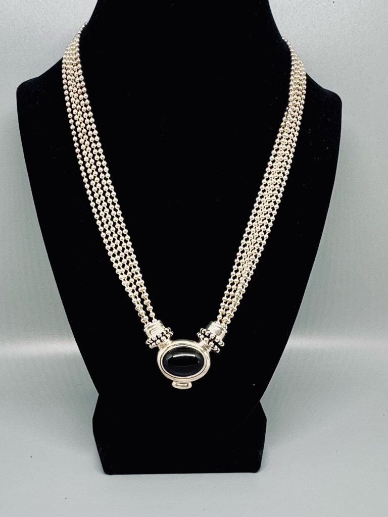 Joseph Esposito Onyx & Amber Sterling Silver Necklace